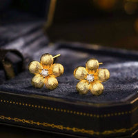 Gold Flower 925 Sterling Silver Stud Earrings