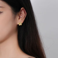 Gold Flower 925 Sterling Silver Stud Earrings