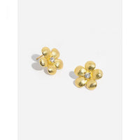 Gold Flower 925 Sterling Silver Stud Earrings