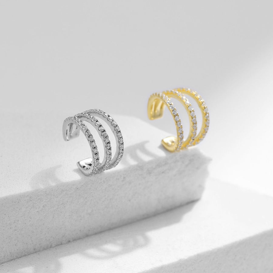 Geometric U-Shaped Adjustable Ear Cuff with Cubic Zirconia