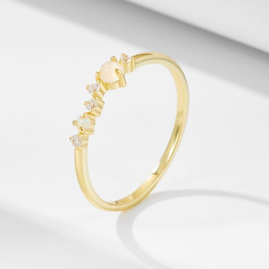 Natural Moonstone and CZ Open Sterling Silver Ring