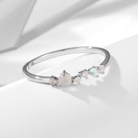 Natural Moonstone and Crystal Open Sterling Silver Ring