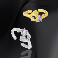 Irregular Round Purple Crystal 925 Sterling Silver Adjustable Ring