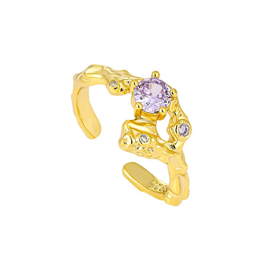 Irregular Round Purple CZ 925 Sterling Silver Adjustable Ring