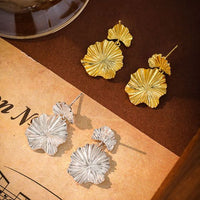 Gold Lotus Leaf Sterling Silver Drop Earrings