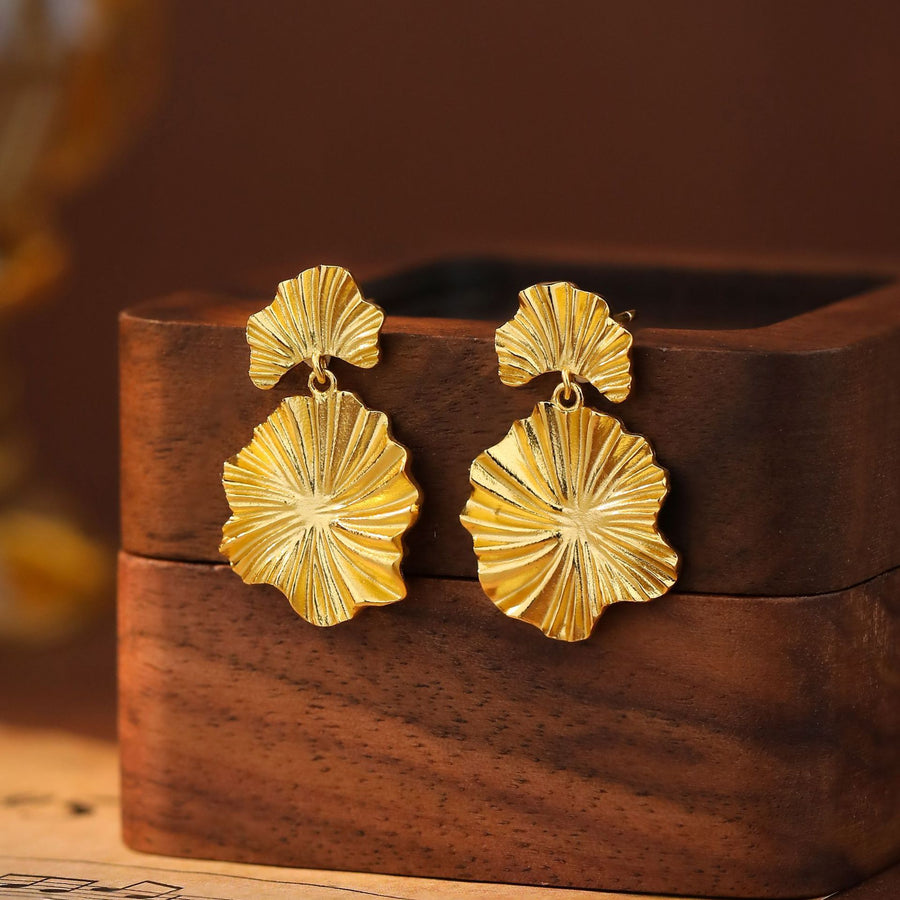 Gold Lotus Leaf Sterling Silver Drop Earrings