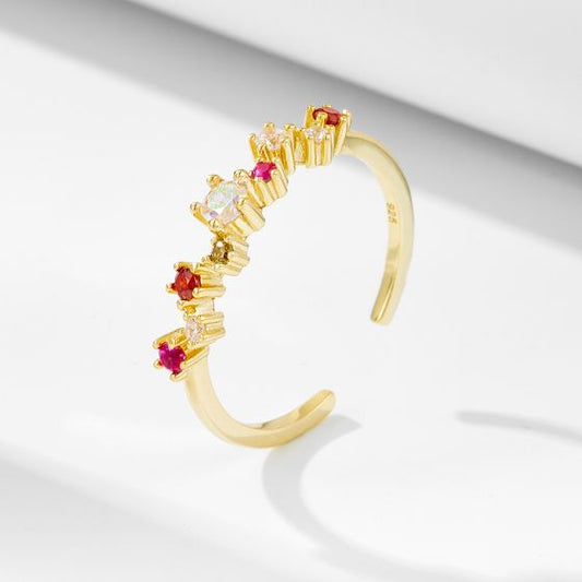 Rainbow Red CZ Adjustable 925 Sterling Silver Ring