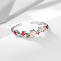 Rainbow Red Crystal Adjustable 925 Sterling Silver Ring