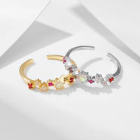 Rainbow Red Crystal Adjustable 925 Sterling Silver Ring