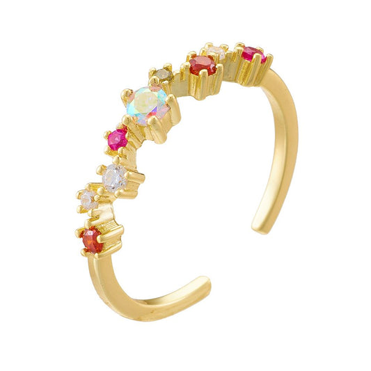 Rainbow Red CZ Adjustable 925 Sterling Silver Ring