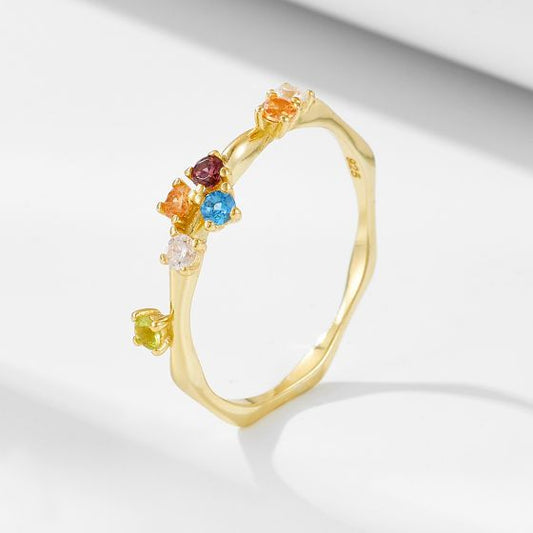 Rainbow CZ Adjustable Sterling Silver Ring