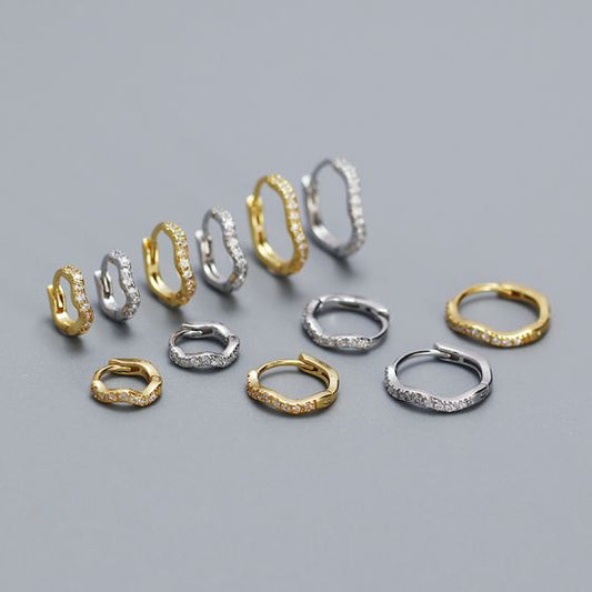 Mini CZ Irregular Wave Stacker Hoop Earrings