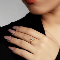 Adjustable Geometric Cross Cubic Zirconia Open Ring in 925 Sterling Silver