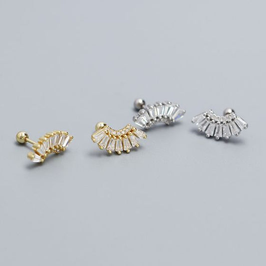 Modern Rectangular CZ Screw Stud Earrings