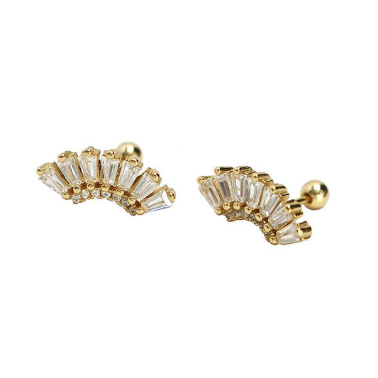 Modern Rectangular CZ Screw Stud Earrings