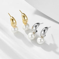 C-Shape Created Pearl Dangling Earrings, 925 Sterling Silver