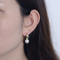 C-Shape Created Pearl Dangling Earrings, 925 Sterling Silver