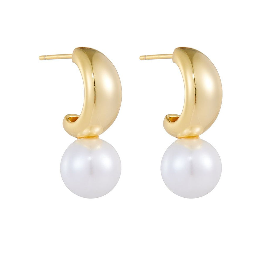 C-Shape Created Pearl Dangling Earrings, 925 Sterling Silver