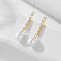 Oval Natural Pearl Crystal Dangling Earrings in 925 Sterling Silver
