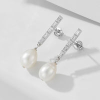 Oval Natural Pearl Crystal Dangling Earrings in 925 Sterling Silver