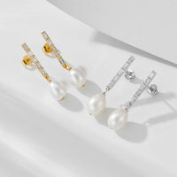 Oval Natural Pearl Crystal Dangling Earrings in 925 Sterling Silver