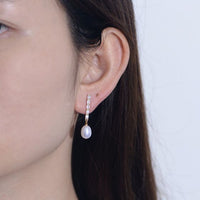 Oval Natural Pearl Crystal Dangling Earrings in 925 Sterling Silver