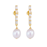 Oval Natural Pearl Crystal Dangling Earrings in 925 Sterling Silver