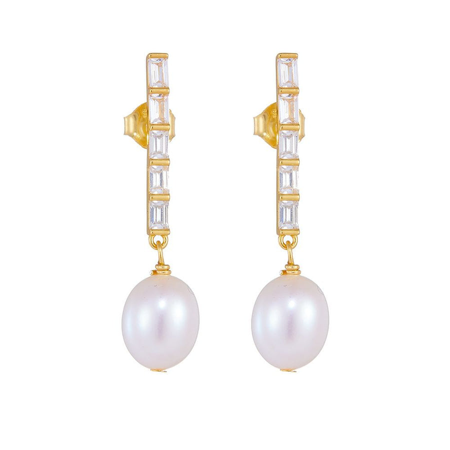 Oval Natural Pearl Crystal Dangling Earrings in 925 Sterling Silver