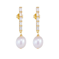 Oval Natural Pearl Crystal Dangling Earrings in 925 Sterling Silver