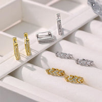 Micro-Set Crystal V-Shape Hoop Earrings, 925 Sterling Silver