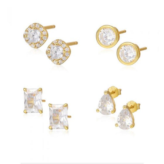 CZ Geometry Stud Earrings, 925 Sterling Silver
