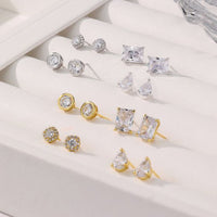 Crystal Geometry Stud Earrings, 925 Sterling Silver