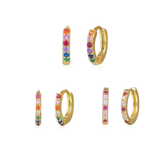 Colorful CZ 925 Sterling Silver Hoop Earrings