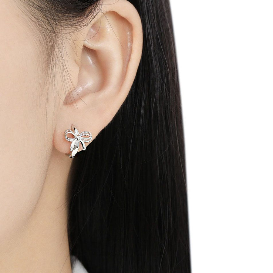 Sweet Hollow Bow-Knot 925 Sterling Silver Hoop Earrings