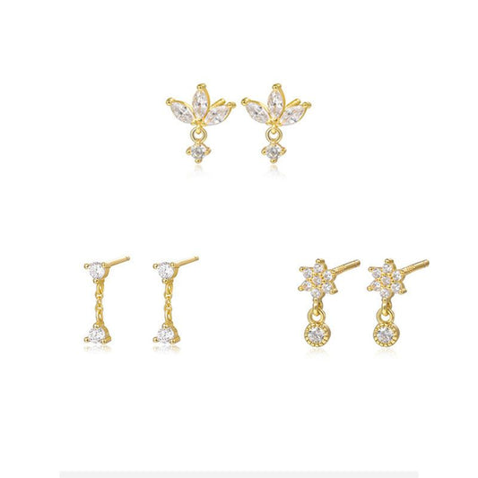 Heart Star Round CZ 925 Sterling Silver Dangling Earrings