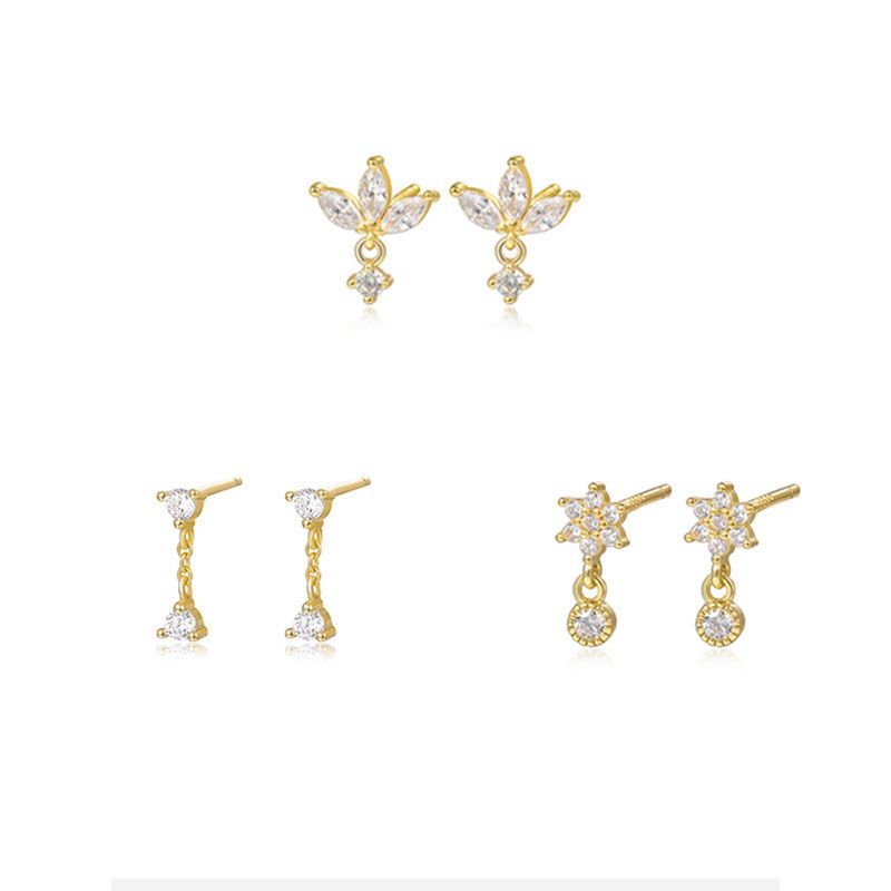 Heart Star Round Crystal 925 Sterling Silver Dangling Earrings
