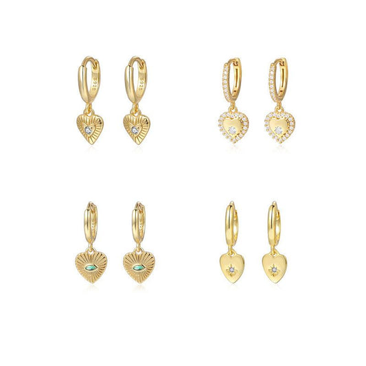 CZ Heart Dangling Earrings, 925 Sterling Silver