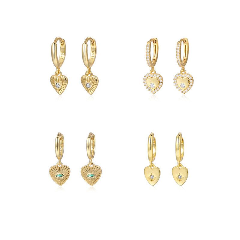 Crystal Heart Dangling Earrings, 925 Sterling Silver