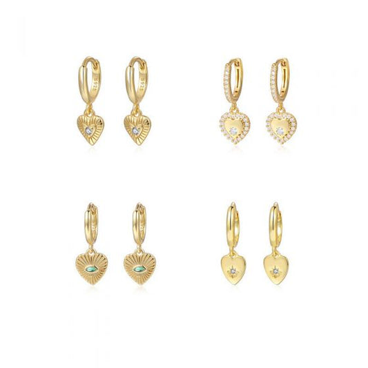 CZ Heart Dangling Earrings, 925 Sterling Silver