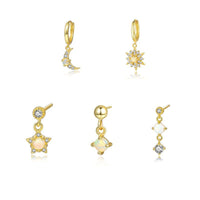 Created Opal Crescent Moon and Stars Single Earring
