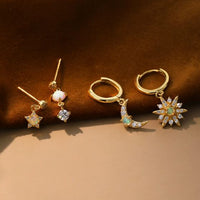 Created Opal Crescent Moon and Stars Single Earring