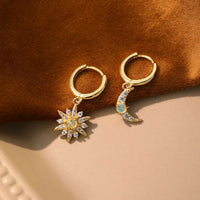 Created Opal Crescent Moon and Stars Single Earring