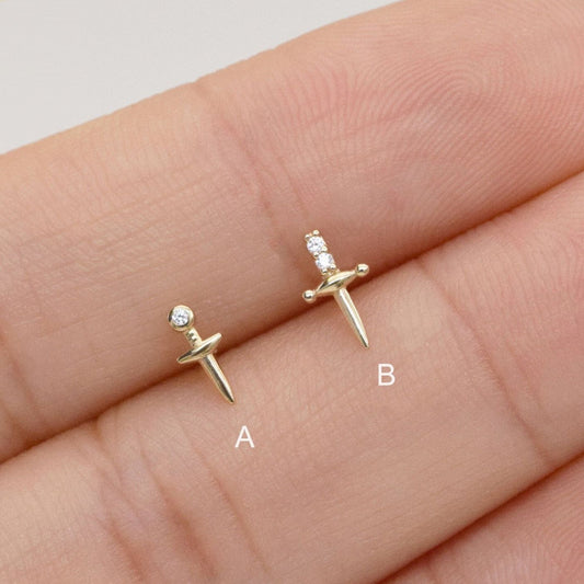 Modern CZ Dagger Stud Earring (Single)