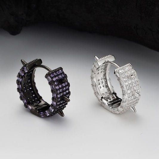 Men's Micro-Setting CZ Rivet 925 Sterling Silver Hoop (Single)