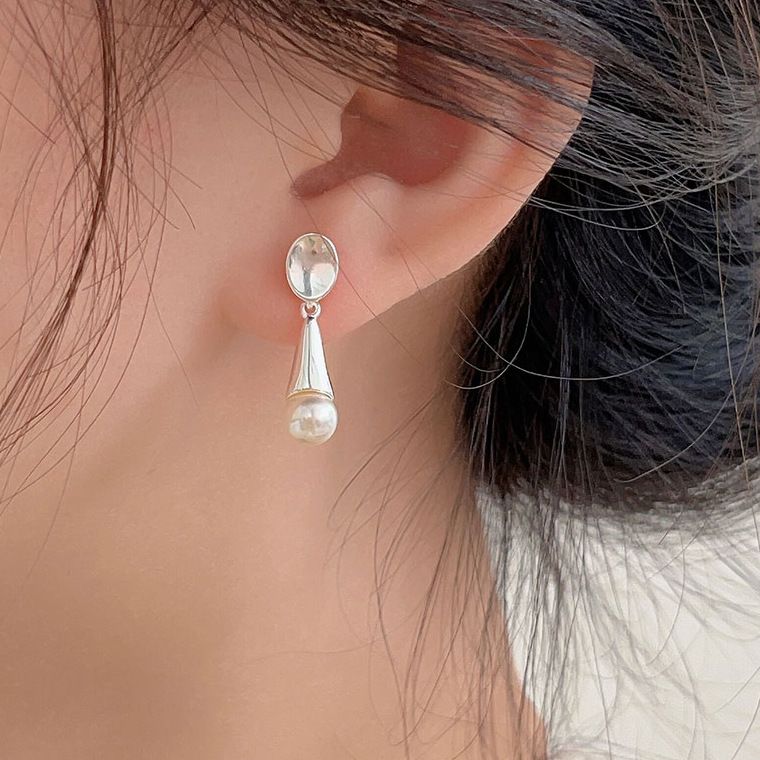 Waterdrop Shell Pearl Stud Earrings, 925 Sterling Silver