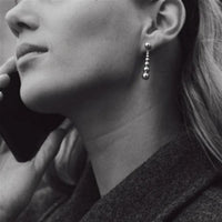 Graduated Round Bead Drop Earrings, 925 Sterling Silver