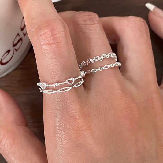Sweet Hollow Heart Adjustable 925 Sterling Silver Ring