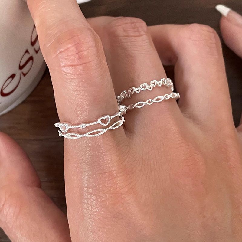 Sweet Hollow Heart Adjustable 925 Sterling Silver Ring