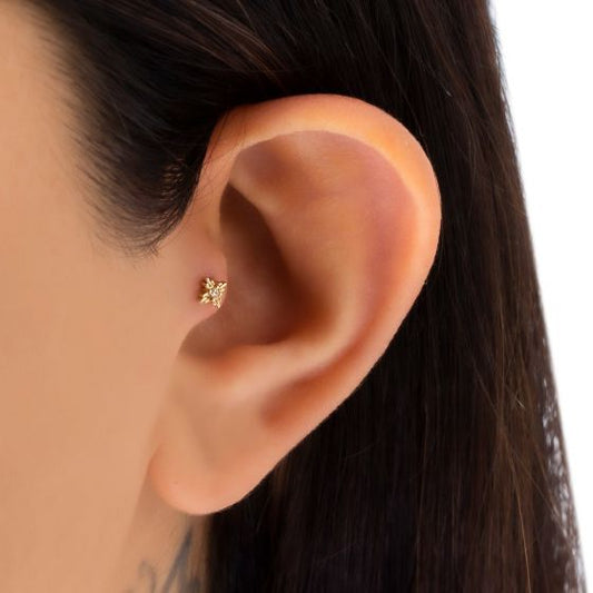 Lucky CZ Four-Leaf Clover Screw Flat Stud (Single)