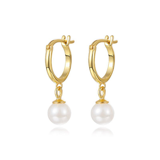 Sterling Silver Pearl Geometric Hoop Earrings